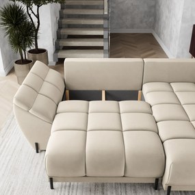 Masseno Narożnik VESTANO  z funkcją spania i pojemnikiem na pościel Narozniki L, Rozkładana sofa - Kremowy, MATT VELVET 06
