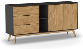 Czarno-naturalna niska komoda z drewna sosnowego 165x80 cm Lavis – Marckeric