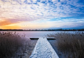 Fototapeta - Zamarznięte jezioro, Ełk, Mazury, Polska (196x136 cm)