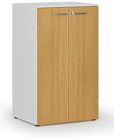 Szafa biurowa z drzwiami PRIMO WHITE, 3 półki, 1335 x 800 x 640 mm, biały/buk