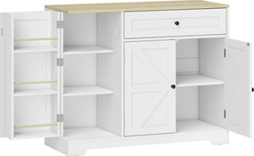 HOMCOM Kredens, kuchenny w stylu rustykalnym z przesuwanymi drzwiami, 1 szuflada, 2 regulowane półki, półki na drzwiach | Aosom PL
