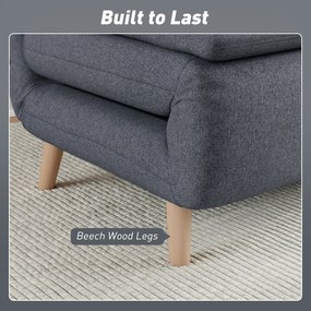 HOMCOM Fotel do spania 3-w-1 z funkcją łóżka, leżanka, regulowane oparcie, nogi z drewna bukowego, poduszka, szary