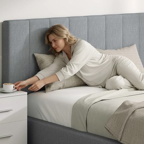 HOMCOM Zagłówek 3-stopniowo regulowany zagłówek łóżka z metalowymi nóżkami wygląd lnu do sypialni 160x10x106/116/126 cm Szary | Aosom PL