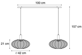 Lampa wisząca Japandi czarna z brązowym materiałowym kloszem 2-źródła światła - BidaJapandi Oswietlenie wewnetrzne
