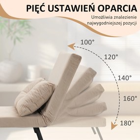 HOMCOM Fotel relaksacyjny aksamitny z funkcją leżanki fotel do spania beżowy 63x73x81 cm | Aosom PL