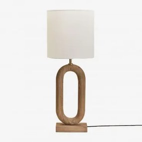 Lampa Stołowa Z Drewna Mango Tiberia Drewno Mango & Arlina Biała Ø30 Cm - ↑30 Cm - Sklum
