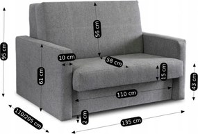 Fotel do Spania MILAN 2 Amerykanka Rozkładany Dwuosobowy Szary Nowoczesny