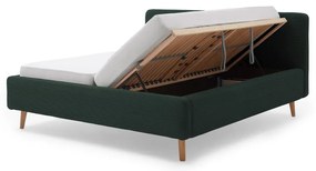 Ciemnozielone tapicerowane łóżko dwuosobowe ze schowkiem i stelażem 180x200 cm Mattis Cord – Meise Möbel