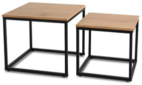 Zestaw Stolików Kawowych CARMI Dąb Złoty/Czarny do Salonu Loft