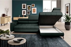 Narożnik BAGGIO Prawostronny z funkcją spania, wolnostojący tkanina LETTO 39 Ciemna Zieleń WERSAL