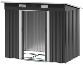 Outsunny Metalowy Domek Ogrodowy 2,3 m² 207 x 130 x 182 cm z Oknem, Ramą Podłogową i Schowkiem, Czarny