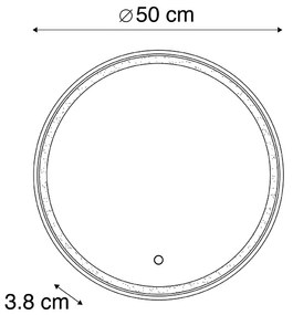 Lustro łazienkowe czarne 50 cm z LED ze ściemniaczem dotykowym - Miral Nowoczesny Oswietlenie wewnetrzne