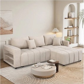 3-osobowy narożnik rozkładany z tkaniny szenilowej - „Trocadero” - Beżowy