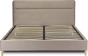Łóżko Tapicerowane 160x200 cm ze Stelażem Dwuosobowe NICEA Welurowe Beżowe