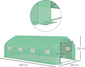 Outsunny Szklarnia Ogrodowa Tunel 6x3x2m Foliowa Ochrona Roślin Zielona | Aosom PL