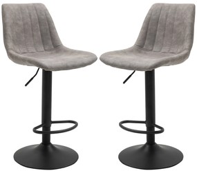 HOMCOM Zestaw 2 stołki barowe w stylu retro, z podnóżkiem, regulowane wysokość, gazowy podnośnik, Szary + Czarny