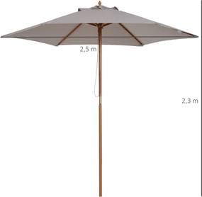 Outsunny Parasol Ogrodowy Zewnętrzny 3-stopniowy Bambus i Poliester 180 ㎡ Szary Ochrona UV Ø25x23m | Aosom PL