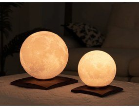 Ciemnobrązowa lampa stołowa LED z litego drewna orzechowego (wysokość 13 cm) Smart LunaSpin – Gingko