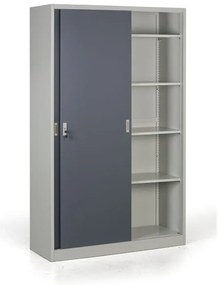 Metalowa szafa z przesuwnymi drzwiami, 4 półki, 1200 x 1990 x 450 mm, ciemnoszary