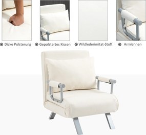 HOMCOM Fotel relaksacyjny z funkcją leżanki i łóżka gościnnego kremowy 65x69x80 cm | Aosom PL