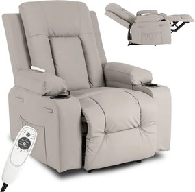 Fotel Masujący BOX Rozkładany Wypoczynkowy z Podnóżkiem Szary Ekoskóra Nowoczesny