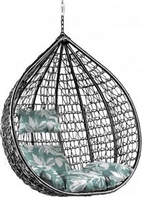 Czarny wiszący fotel KOKON bez stojaka, zielono-biała poduszka