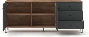 Komoda Dwudrzwiowa z Szufladami BACARDI 183 cm Dąb Craft Tobacco/Grafit Loft
