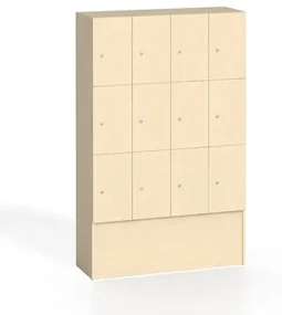 Drewniana szafka skrytkowa, 12 schowków, 1700 x 1200 x 420 mm, zamek cylindryczny, brzoza