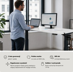 Biurko elektryczne z regulacją wysokości ergonomiczne antracytowo-białe, 1600x800 mm: ARIA