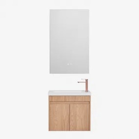 Zestaw Wiszących Mebli Łazienkowych Zintegrowany Z Umywalką Narek Popielaty Brąz & Prostokątny Led I Przeciwmgielny 55x90 Cm Riben & ↔︎ - Sklum