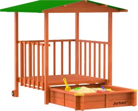 Piaskownica z werandą SUNNY, 130x130x143cm, brązowa/zielona Jurhan