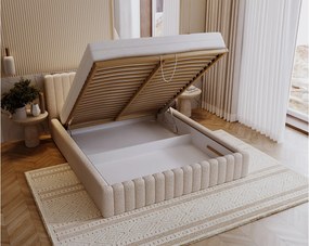 Emporius Billo łóżko tapicerowane 140x200 cm - łóżko dwusobowe, pojemnik i stelażem w zestawie - nowoczesne łóżko 140 x 200 - boucle, łóżko beżowe (Anthology 3)