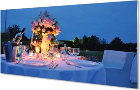 Panel nad Blat Kuchenny Romantyczna Kolacja: Wino i Kwiaty