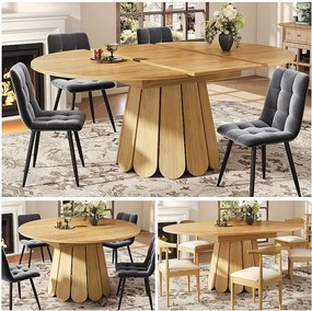 Stół jadalny 6-osobowy - 118/158 x 118 x 76,8 cm - blat rozkładany - MDF - naturalny