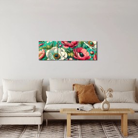 Obraz - Kwiaty na niebieskim tle (z zegarem) (90x30 cm)
