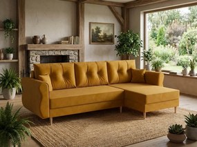 PROMOCJA Rozkładany obustronny narożnik SILVIANO 230x140 cm, musztardowy II. jakość
