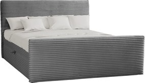 Łóżko kontynentalne z pojemnikiem i topperem TRENTO, pluszowy sztruks VELO, 160x200 cm, Ciemnoszary, H3-Bonell