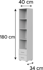 Wysoki regał słupek z 2 szufladami grafit + dąb wotan C3-C92