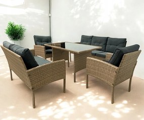 Zestaw mebli ogrodowych ze stołem Betim 078-2 naturalny, poduszki szare