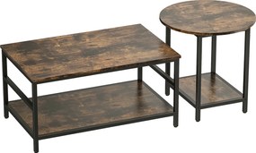 HOMCOM Zestaw stolików kawowych, 2-częściowy, stolik prostokątny i okrągły z 2-poziomowym miejscem do przechowywania, rustykalny brąz | Aosom PL