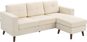 HOMCOM Narożnik 192 cm L-kształt 3-osobowa sofa z odwracalnym szezlongiem, wygląd sztruksu, do małych pomieszczeń, kremowo-biały | Aosom PL