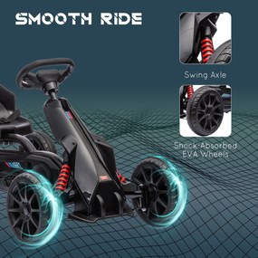HOMCOM Gokart dla dzieci z regulowanym siedzeniem, pojazd na pedały, gokart z hamulcem ręcznym, 3-8 lat, zabawa na świeżym powietrzu, Czarny