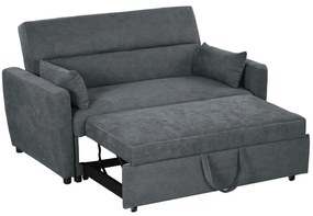 HOMCOM Sofa 2-osobowa Rozkładana do Spania, do 200 kg, Drewniana Rama, 155x90x88,5cm, Ciemnoszary