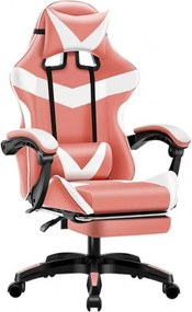 Fotel gamingowy Games różowo/biały krzesło biurowe obrotowe z podnóżkiem + masaż