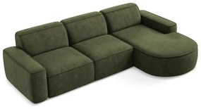 Zielony narożnik z tkaniny szenilowej (prawostronny/z szezlongiem) Omao – Makamii