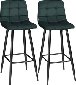 HOMCOM Stołki Barowe 2 szt., Nowoczesny Design, Miękkie Siedzisko, Stalowa Rama, 42 x 47 x 105 cm, Zielony