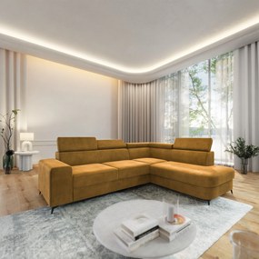 Masseno Narożnik ALVORO z funkcją spania i pojemnikiem na pościel Narozniki L, Rozkładana sofa - Żółty, MONOLITH 48