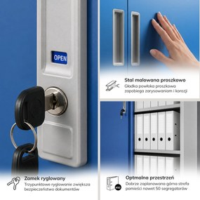 Biurowa szafa metalowa z drzwiami przesuwnymi szaro-niebieska: KUBA 900 x 1850 x 400 mm