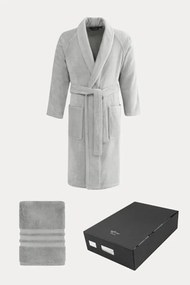 Męski szlafrok PREMIUM w opakowaniu prezentowym z ręcznikiem S + ręcznik 50x100cm + pudełko Niebieski