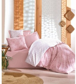 Biała/różowa pościel jednoosobowa z bawełny renforcé 140x200 cm Soft Geometry – Mila Home Luxury